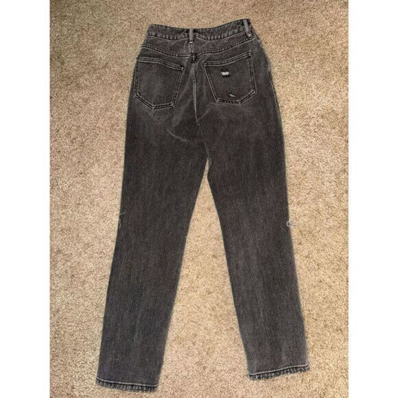 PacSun Vintage Washed Distressed High Rise Mom Jeans Black‎ Denim Ripped - Picture 2 of 4